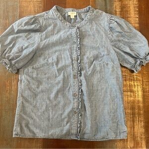 J. Crew Chambray Ruffle Blouse S EUC